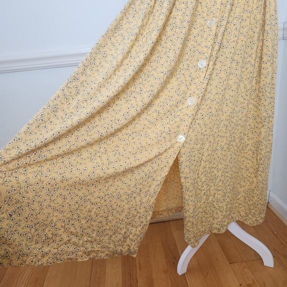 Vtg 90s Moda International Dress Size Large Womens Maxi Yellow Floral Buttonup - Picture 3 of 16